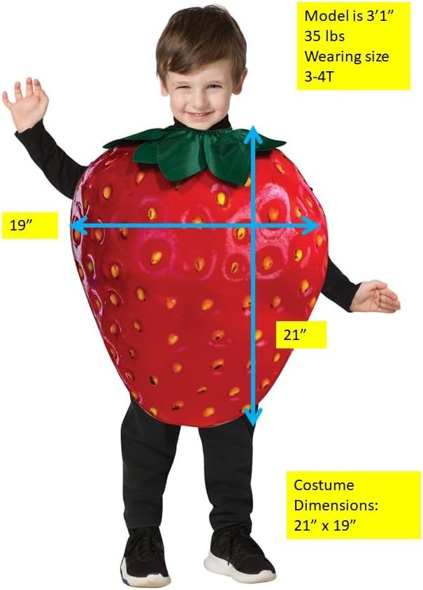 Rasta Imposta Get Real Strawberry Costume Fruit Food Dress Up Party Cosplay Halloween Kids Costumes, Child Size 3-4 - Image 4