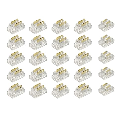 Masterwon 2-Pin 5mm COB LED Strip Connector Kit - 25 Pack Solderless Gapless Clips for Strip-to-Wire Joints
