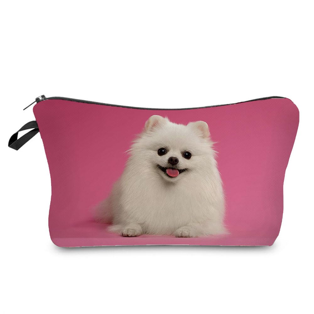 Pomeranian Puppy Makeup Bag Cute Small Makeup Organizer Bag Travel Toiletry Zipper Pouch Birthday Christmas Gift for Dog Lovers Pink Dog Cosmetic Bag for Women Friends Sisters