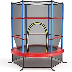 Colchóneta Para Jardin Infantil KOMFOTTEU Cama Elástica para Niños de 3-6 Años, Trampolín Infantil con Red de Seguridad, Cama Elástico Jardín Exterior con Cierre de Cremallera, Carga de 135 kg, 165 x 165 x 161 cm (Azul)
