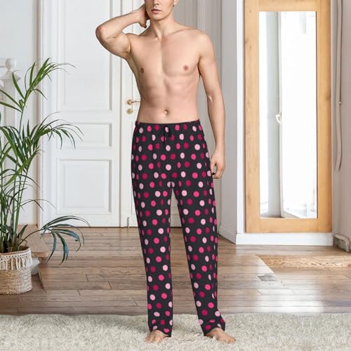 Simple Pink Polka Dots Black Mens Pj Pants,Soft Men Lounge Pants,Mens Pajama Pants Bottoms,Sleep Pants For Men2