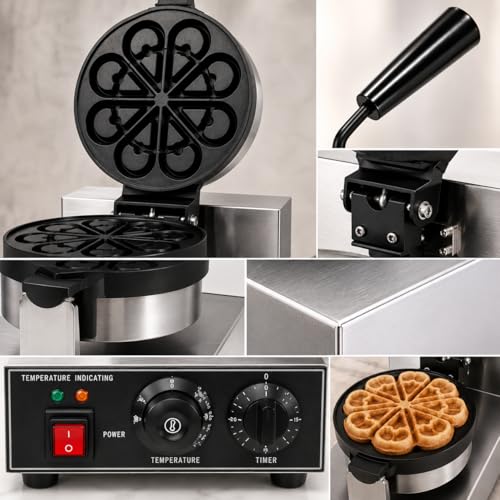 Image of Droplet Shape Rotary Waffle Maker, Commercial Electric Waffle Machine, Professional Belgian Waffle Baker for Cafe Bakery Restaurant