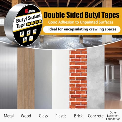 Image of Bghdas - 2 Pack Butyl Sealant Tape 1 1 /2 inch X 60' - Double Sided - Black Vapor Barrier Butyl Tape for Wall of Crawl Space, Rv Windows, Deck Boat, Crawlspace (Waterproof, Weatherproof)