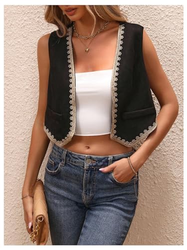 GORGLITTER Women's Embroidered Vest Western Sleeveless Lace Open Front Vintage Cropped Cowgirl Vest4