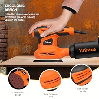 Yunirvana Orbital Sander, 280W Power, 13000 OPM, 6-Speed Random Orbit Sander with 15 Sanding Discs (125mm), Electric Sanding Machine with Dust Collection System for Sanding and Polishing