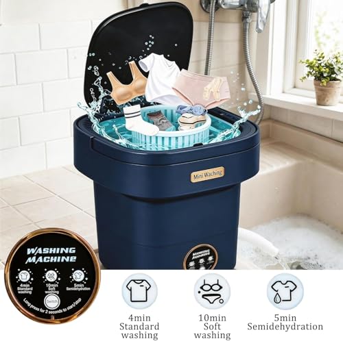 Image of Portable Washing Machine, 16L Mini Washing Machine With Spin Basket, Small Portable Washer Machine Suitable for Underwear Small Clothes Dryer Deep Cleaning D3