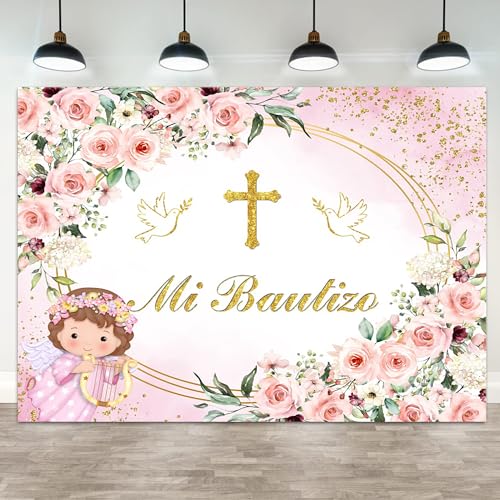 Toile de fond baptême rose et dorée grand format sans reflet 2,4m