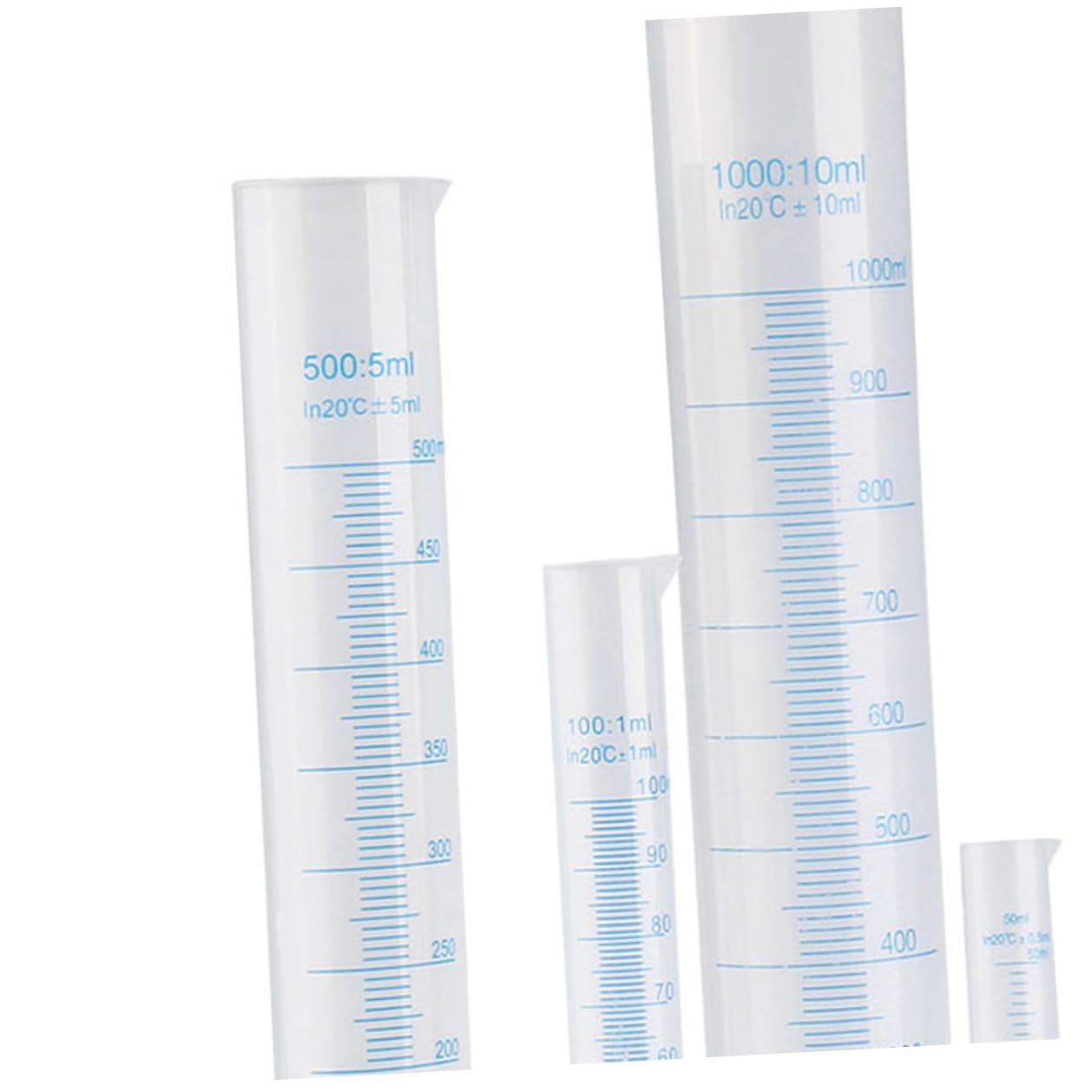 Juego de 5 Probetas de Plástico con Escala Clara y Base Estable | 1000/500/250/100/50ml, Plástico Transparente, Medición Precisa, Uso en Hogar, Laboratorio y Escuela