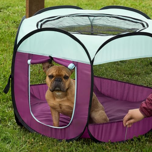 Image of Furhaven Portable Dog Playpen Cat Tent, Pet Playground,Kennel Foldable Indoor Outdoor Zippered Puppy Crate - Purple, Small