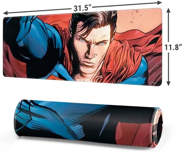 Skinit Large Gaming Mouse Pad - Officially Licensed Superman Super Strength Design with Stitched Edges, Waterproof, Non-Slip Rubber Base, Desk Mat for Keyboard & Mouse, 31.5" x 11.8" inches