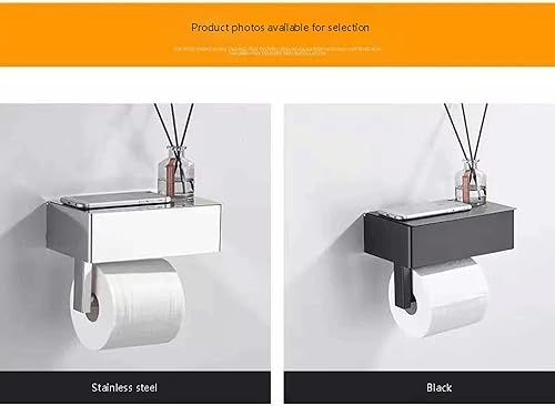 Miniatura 5 de NEWCES Soporte de papel higiénico con estante para teléfono SUS 304 de acero inoxidable montado en la pared Soporte de rollo de papel higiénico