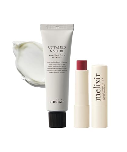 Melixir Set vegano para el cuidado de labios y manos – Mantequilla de labios vegana #05 rosa húmeda y crema de manos vegana, bálsamo labial teñido
