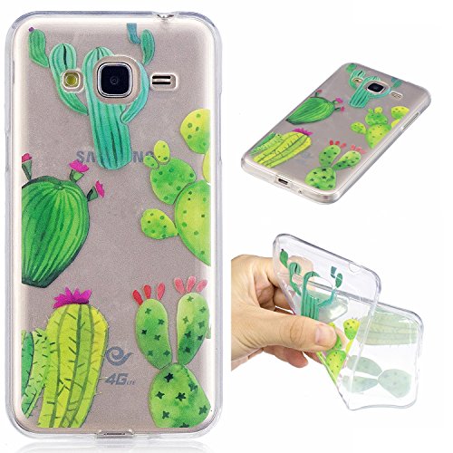 Samsung Galaxy J3(2015)/J3 2016 Case, Coffeetreehouse [Shock Absorption] [Ultra Thin] Colorful Painted Pattern Crystal Clear Soft TPU Silicone Rubber Bumper Floral Back Case Cover for Samsung Galaxy J3(2015)/J3 2016-cactus