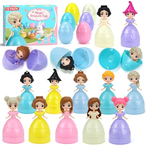 iMiibel 12 Pack Prefilled Easter Eggs with Princess Eggs Filled for Egg Hunt Easter Party Favors for Kids Boys Girls Easter Basket Stuffers Party Favors Easter Egg Hunt