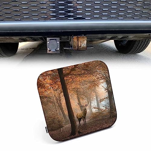 Beabes Deer Hitch Covers 2 Inch Foggy Autumn Maple Forest Wildlife Deer Trailer Hitch Cover Tube Plug Insert, Car Exterior Accessories, Receiver Tube Hitch Cover for Trucks