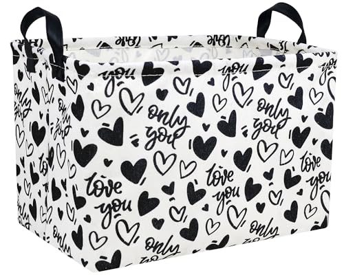 Image of Large Valentine's Day Basket Heart Shaped Storage Bin for Gifts Collapsible Organizer Room Decor (Black Hollow Entity Love)
