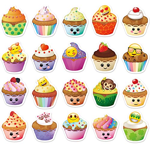 200PCS Emoji Cupcake Stickers for Kids 10 Sheets Cute Sweet Cupcake Stickers Birthday Party Supply Classroom Reward Gift