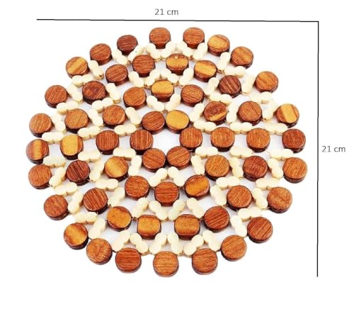 Image of Wooden Trivet for Dining Table - Bamboo Heat Resistant Pad with Anti-Slip Grip Mats, Round Hot Pot Holder and Pan Stand for Kitchen Countertop Protection (Flower Design 6 pcs, Pack of 6)