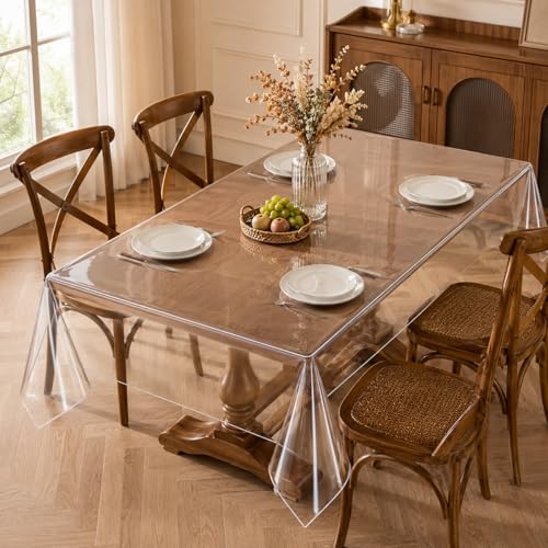 Tischfolie Transparent 220 x 140cm, Abwaschbar Durchsichtige Tischdecke, PVC Tischdecke Transparent Folie Tisch 0.13mm Stark, Wasserdicht Fettdicht Tischschutzfolie