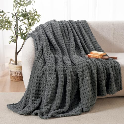 David's Home Ultra Soft Fleece Blanket Twin Size for Bed, Plush Shaggy Fluffy 3D Jacquard Waffle Throw for Couch, Warm Lightweight for Fall Winter,Fuzzy Aesthetic Room Decor,66x90 inches,Dark Grey