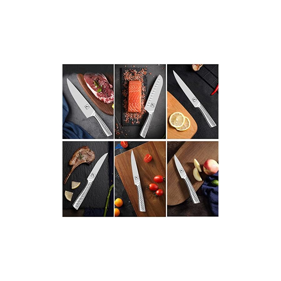 imarku Knife Set, 14PCS Knife Sets for kitchen with block, One-Piece Kitchen Knife Set with Built-in Sharpener, Stainless Steel Chef Knife Set with Lightning Stripes Handle, Dishwasher Safe(Wood)