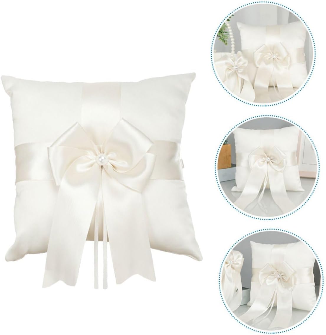 Wedding Ring Bearer Pillow White Bowknot Engagement Ring Pillow for Ceremony Wedding Party Decoration