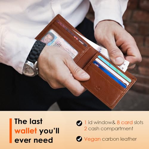 Image of RUNBOX Wallet for Men Slim Leather Bifold RFID Blocking Minimalist Front Pocket Design with Gift Box | Minimalist Front Pocket Design, Holds 8 Cards, RFID Protection, Gifts for Men on Birthdays, Father's Day, and Christmas