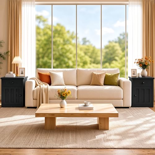 Image of LIKIMIO Modern Nightstand with Drawer & Cabinet, for Bedroom /Living Room
