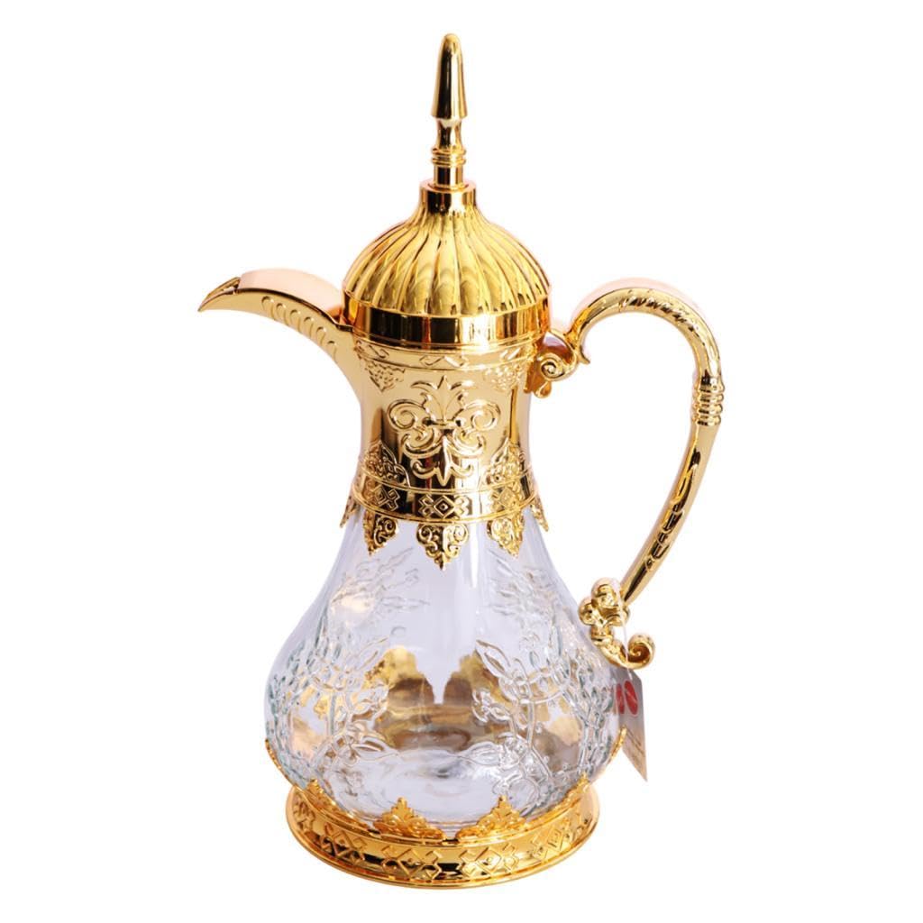 Gralara Coffee Tea Pot Glas Teekanne Kaffeekaraffe Teekessel mit Exotischem Muster Und Einfach zu Reinigen für Haushalt Büro Party Restaurant Camping Reisen, Gold
