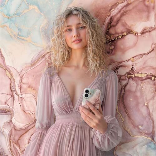 Coque iPhone 16 Plus rigide pailletée marbre rose et gris ONEFLOW - 3