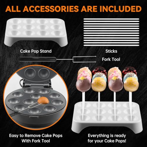 Image of Baker's Friend Cake Pop Maker Machine Set with Cake Pop Stand, Sticks & Fork Tool, 12 Cake Pops Capacity, Graphite