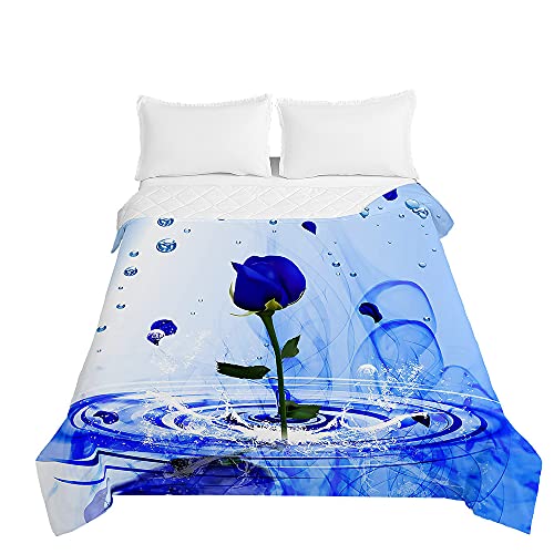 Oduo Rose Colcha de Verano Colcha Bouti Colcha Acolchada para Cama Suave y Cómoda - Moderna Edredón Fresca Lavable para Primavera y Entretiempo Individual Matrimonio (Tinta Azul,100x150cm)