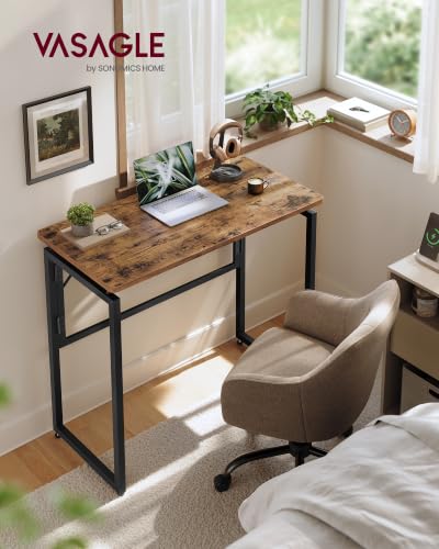 Image of VASAGLE Folding Desk, Foldable Computer Desk, One-Piece Desktop, Rounded Edges, Small Folding Craft Table for Bedroom, Balcony, Camping, Easy Assembly, 31.5 x 15.7 Inches, Rustic Brown ULWD151KD01