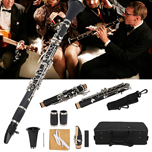 Strumento Musicale Clarinetto Chiave in Sib, Set Clarinetto 17 Chiavi in ​​Sib in Legno con Panno per Pulizia Scatola per Cacciavite a Lamella Strumento Musicale (BLACK)