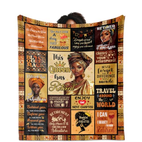 YDAISCU African American Retirement Gift for Woman Throw Blanket 50X60 Best Retired Gifts for Women 2026 Afro Inspirational Gifts Idea for Retirement Coworker/Teacher/Nurse/Mom/Sister/Friend