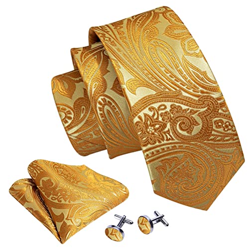 Image of Barry.Wang Paisley Tie Fashion Set Hanky Cufflinks Neckties for Men Woven Silk