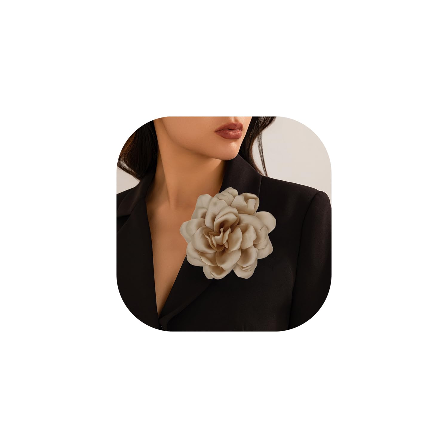 Satin Fabric Rose Flower Brooches - Handmade Floral Accessory for Wedding Party Dance Banquet Ceremony - Size: 4.72in