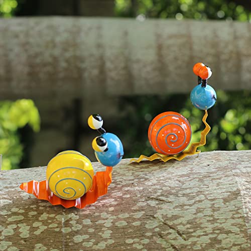 Cruis Cuka Metal Garden Decor Cute Snail Yard Art Outdoor Lawn Patio Ornament Fence Decorations For Outside - Set Of 2(Yellow,Orange) #TOP6