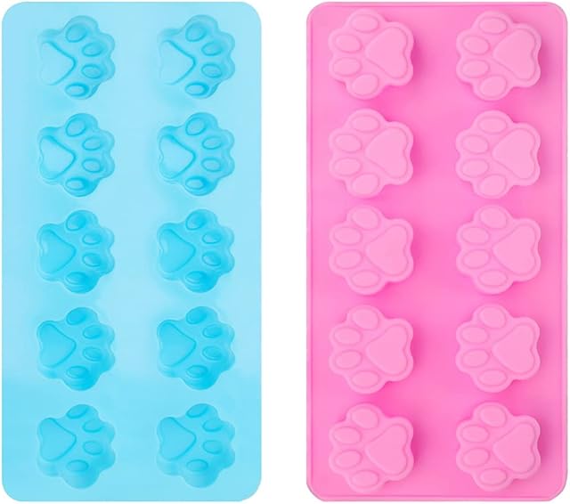 2 Pack Paw Silicone Molds, 10 Cavity Chocolate Paw Mould Dog Silicone Mould Reusable Puppy Cat Paw Ice Cube Moulds DIY Baking Tools for Pudding Cupcakes Jelly Candy Soap