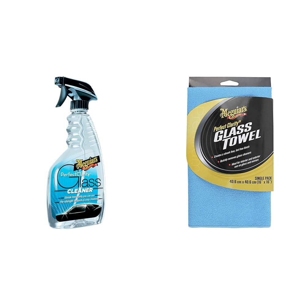 Meguiar's G8216EU Detergente Vetro Perfect Clarity 473ml. Senza Aloni. Forza Professionale - Include Panno Vetro Ideal Clarity