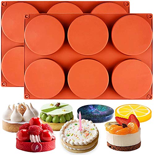 Image of First Try 6-Cavity Medium Round Silicone Disc Cake Mold, Flat Round Shape Pack Non-Stick Baking Molds Cake, Candy, Soap, Resin Art