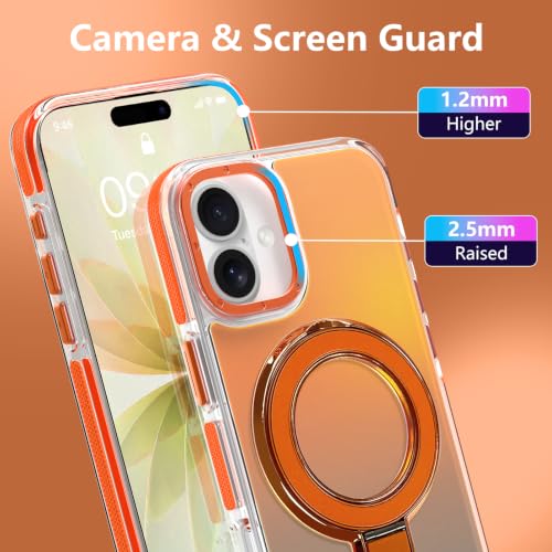 Image of Magnetic for iPhone 17 Case with Stand [Compatible with Magsafe] [Cute Fashion Fluorescent Design] [1 Screen Protector] Slim Translucent Matte Case for iPhone 17 6.3 inch 2025, Orange