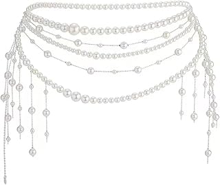 Multilayer Imitation Pearl Waist Chain for Women Trendy Waistband White Pearl Body Chain Long Tassel Pendant Waist Chain Wedding Bridal Dress Belt Fashion Trend Metal Chain Body Chain Jewelry