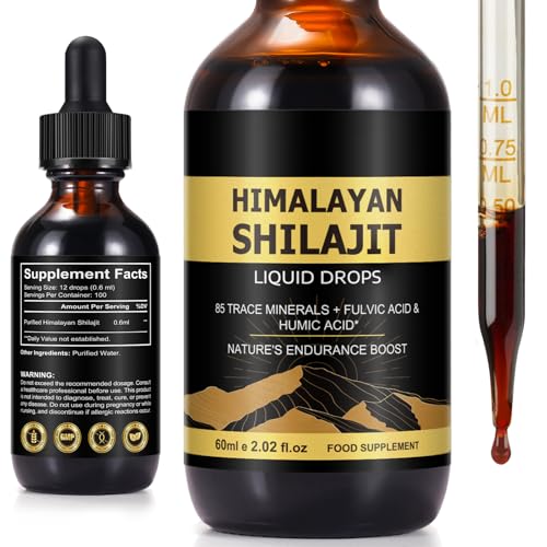 Shilajit Pure Himalayan Resin Drops - Organic Shilajit Resin Liquid Gold Supplement with 85+ Trace Minerals Supports Energy Immunity & Overall Wellness - for Men & Women - 2 Fl Oz
