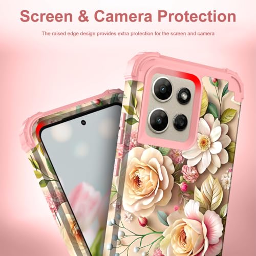 TEECOVER for Moto G Power 2026 Case, Heavy-Duty Shockproof Full Protection Hard Plastic Bumper + Soft Silicone Rubber Protective Case for Moto G Power 2026 6.8-Inch, Rose Gold Flowers by TEECOVER - Used condition - Image 3