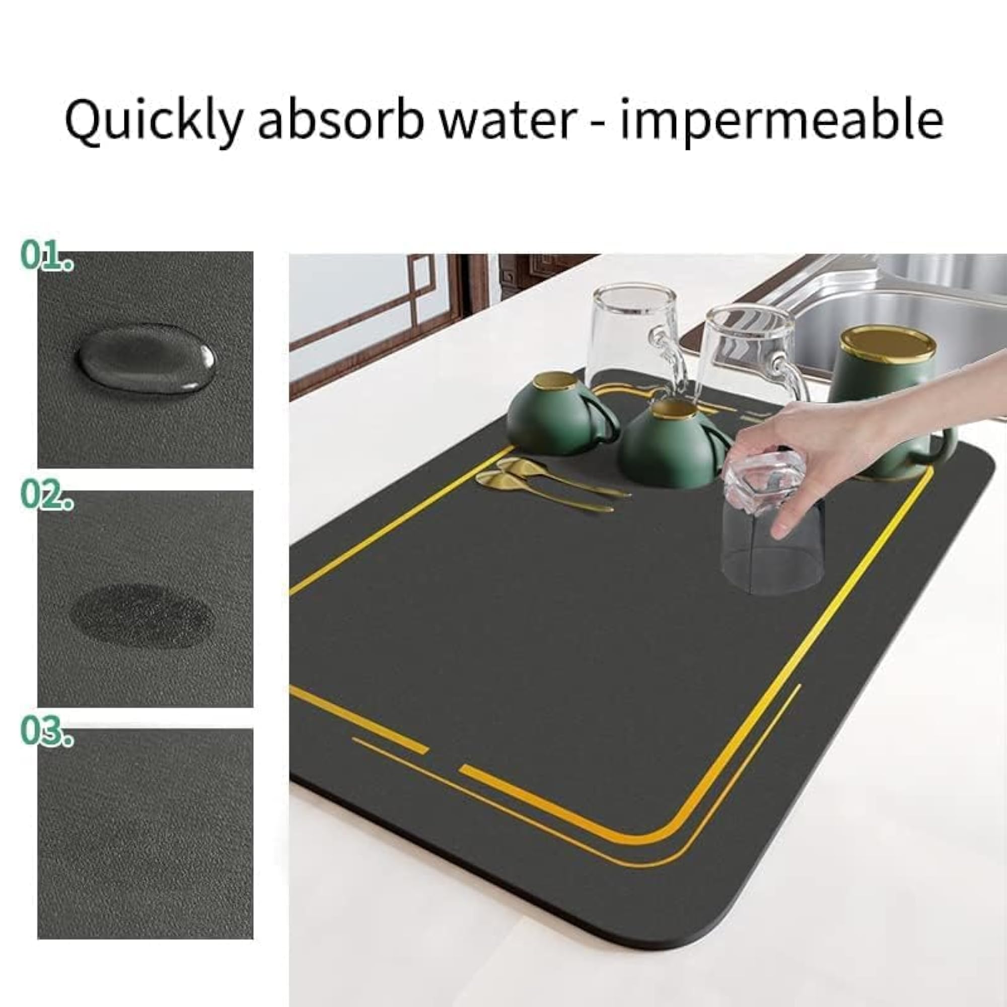 Dish Drying Mat for Kitchen, Water Absorbent