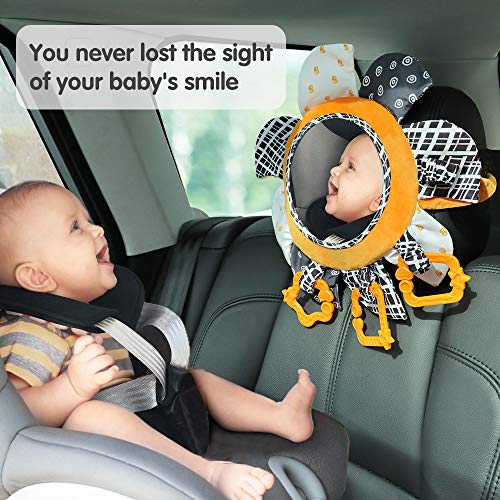 Babyspiegelspeelgoed met pluche rammelaarsringen, hoogcontrast zonnebloemensets, babyautospiegel voor achterbank… - Afbeelding 8