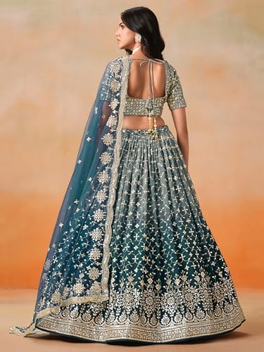 Image of Zeel Clothing Women Georgette Semi stitched Sequins Zari Embroidered Lehenga Choli With Dupatta (7086-Latest, Free size)