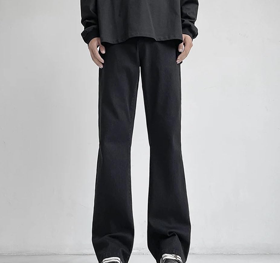 Men’S Loose Fit Straight Leg Denim Jeans with Zipper Fly Mid Waist High Street Sand Wash Pants4