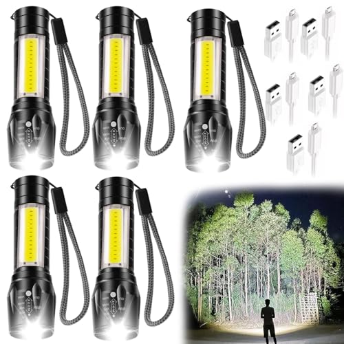 La Mejor Recopilación de Linternas los preferidos por los clientes. 49 Linterna LED Recargable, mini Linterna de Mano 2000LM Super Brillante con Luz COB Lateral, 5 Modos IPX4 Impermeable para Camping Emergencia (5-Pack Linterna)